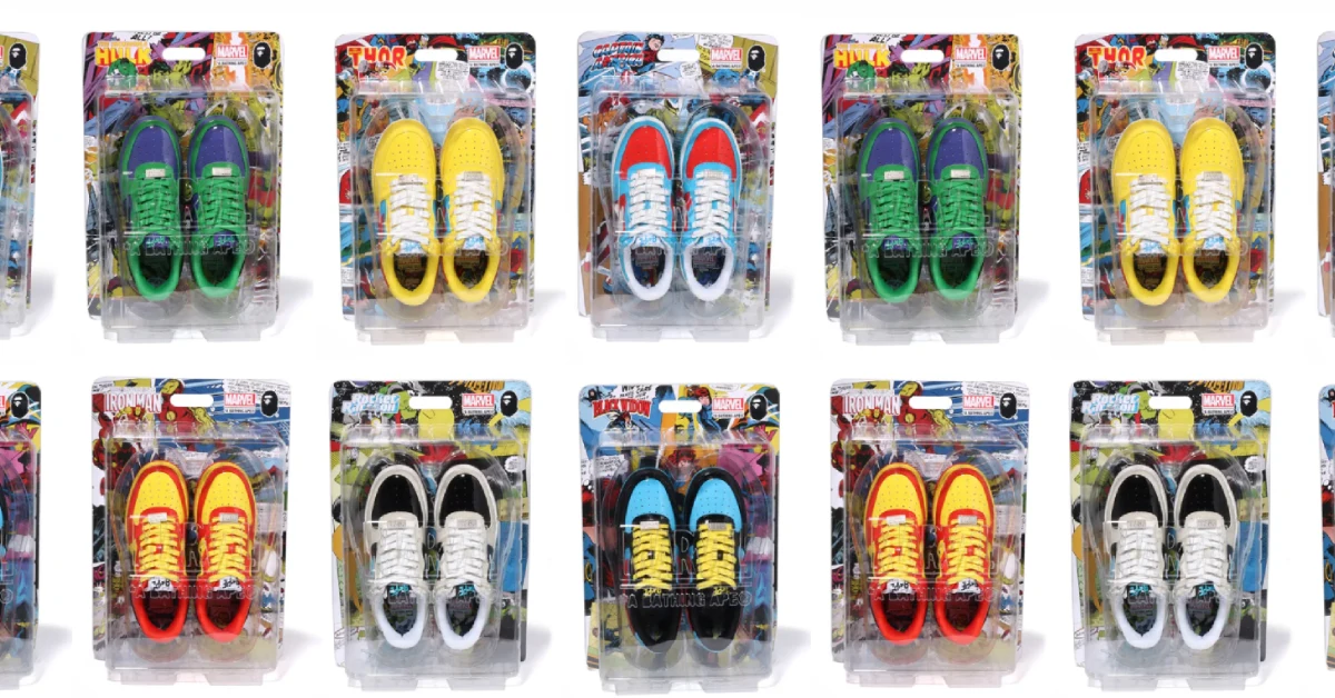 Marvel x BAPE Sta Collection Iron Man Thor Hulk Black Widow Captain America Rocket Raccoon Releas Retail 2022