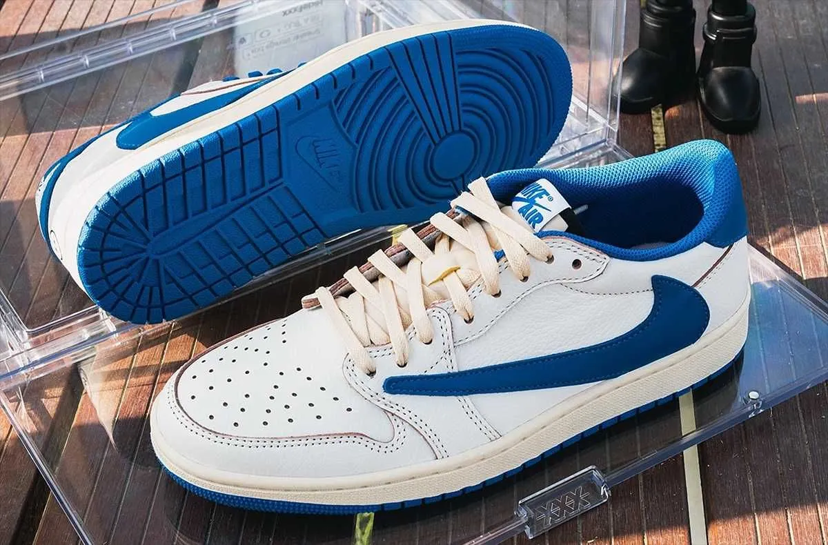 fragment design x Travis Scott x Nike Air Jordan 1 Low OG “Sail/Military Blue” [Release Date/Price/Where To Buy]