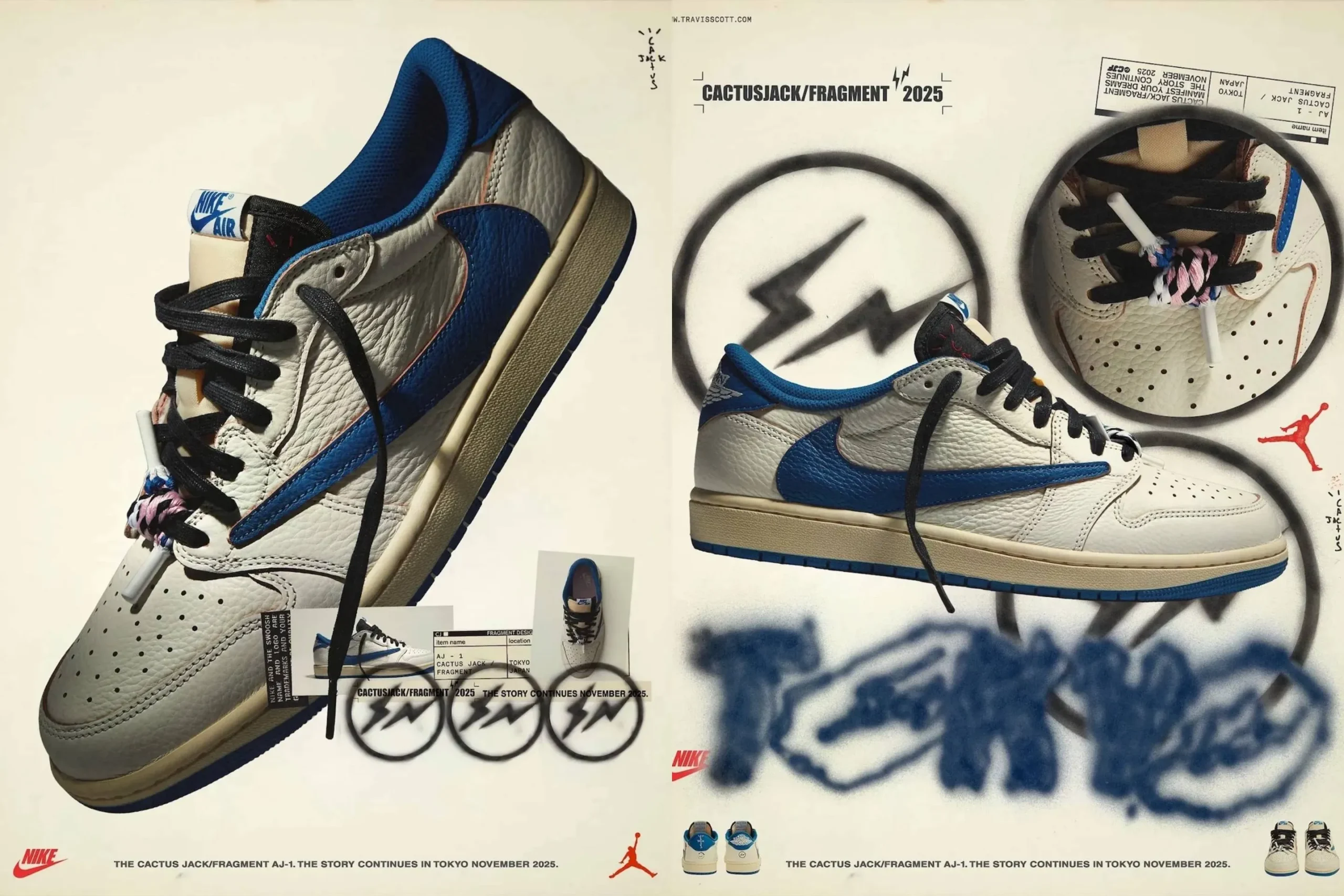 Travis Scott x fragment design x Nike Air Jordan 1 Low OG “Sail/Military Blue” [Release Date/Price/Where To Buy]